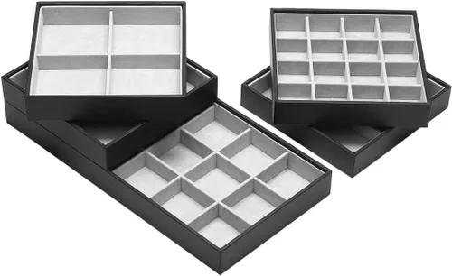 Miniatura 16 de Bandejas mágicas apilables para joyas, organizador de cajones de armario para accesorios, gadgets y cosméticos, caja de almacenamiento