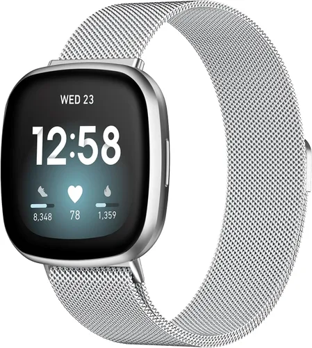 Miniatura 16 de Compatible con Correas Fitbit Sense Versa 4 Sense 2 y Versa 3 para Hombres Mujeres, Correa de Reemplazo de Malla Metálica Transpirable de Acero