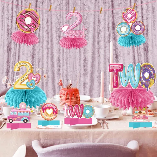 Miniatura 4 de Aodocuto 10 piezas de decoración de fiesta de segundo cumpleaños con dos donas para bebés niños y niñas, dona dos dulces suministros de fiesta