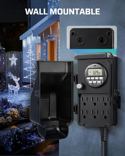 Miniatura 3 de DEWENWILS - Temporizador digital para exteriores, temporizador de tiempo multi-zócalo, impermeable, 6 salidas de jardín, cable de extensión de 6 ft