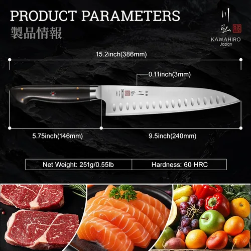 Miniatura 3 de Cuchillo de chef profesional, cuchillo de chef japonés hecho a mano de 9.5 pulgadas para cocina eficiente, cuchillo gyuto de acero de aleación