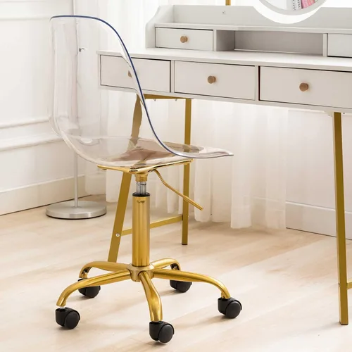 Miniatura 7 de HOMEFUN Silla de escritorio transparente, acrílico rodante sin brazos, giratoria, altura ajustable, fantasma, moldeado, plástico, sillas de oficina