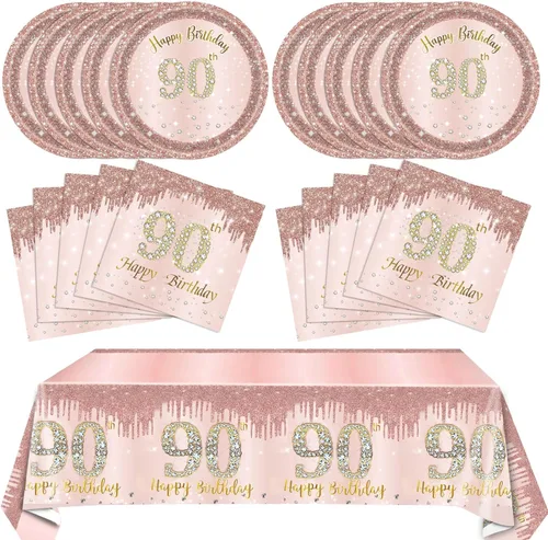 Miniatura 19 de 41 piezas de decoración de cumpleaños número 60 para mujeres, oro rosa, suministros de cumpleaños de sesenta años, platos, servilletas, mantel, 60