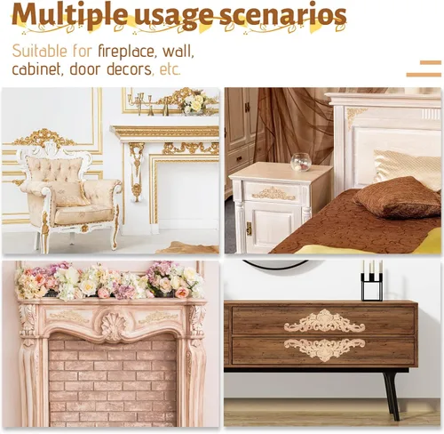 Miniatura 6 de Yalikop 10 piezas de apliques de madera y apliques de madera para muebles, incrustaciones decorativas de madera tallada para puerta de cama, Delicado