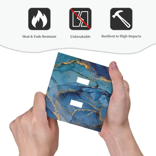 Miniatura 6 de Placa frontal decorativa de mármol azul de 2 cuadrillas para interruptor de luz de doble palanca, placa frontal decorativa de tinta de acuarela