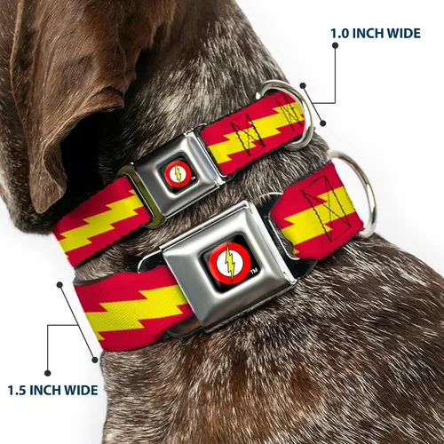 Miniatura 2 de Collar de perro hebilla de cinturón de seguridad The Flash Bolt Stripe Rojo Amarillo 9 a 15 pulgadas 1.0 pulgadas de ancho, DC-WFL025-S