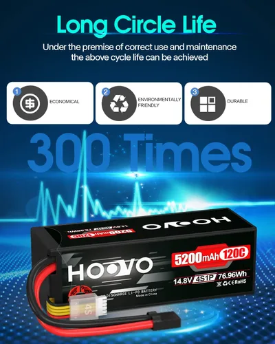 Miniatura 6 de HOOVO 4S Lipo Battery 14.8V 120C 5200mAh RC Car Battery Hard Case with TR Plug Compatible para 1/8 y 1/10 RC Car Buggy Truck Slash 4X4 Crawler