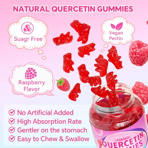Miniatura 6 de Gomitas de quercetina de 500 mg para niños y adultos, suplementos de quercetina orgánica con bromelina, zinc, vitamina C y D3, antioxidante y salud
