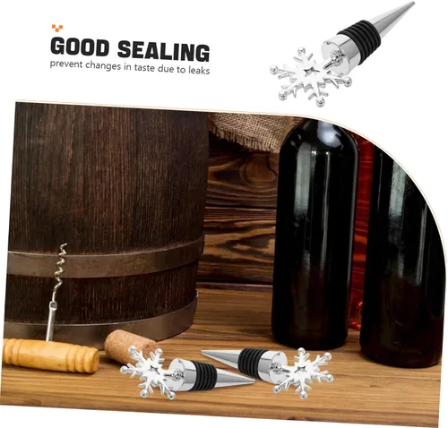 Miniatura 3 de NOLITOY Decoración de corona, 4 tapones para botellas de vino, corcho, copo de nieve, copos de nieve, tapones para botellas de vino, tapones
