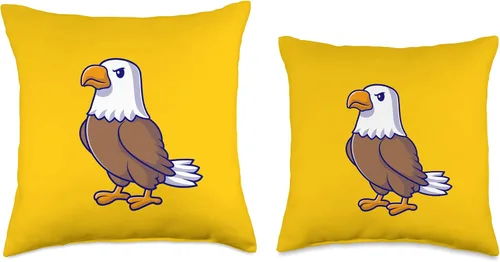 Miniatura 3 de Cute American Bald Eagle Funny Hawk Bird Cartoon Yellow Throw Pillow