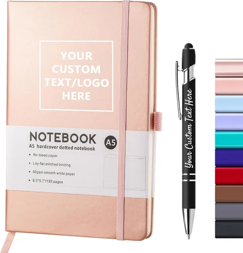 Miniatura 14 de Cuadernos personalizados con bolígrafo, cuadernos A5 personalizables con logotipo/texto/imagen grabados, diarios de escritura diaria con 192 páginas
