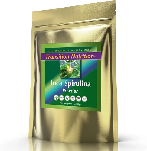 Transition Nutrition Spirulina en polvo (Inca) Raw Andes Mountains - Vegana y sin gluten - Cruda y orgánica (16 onzas)