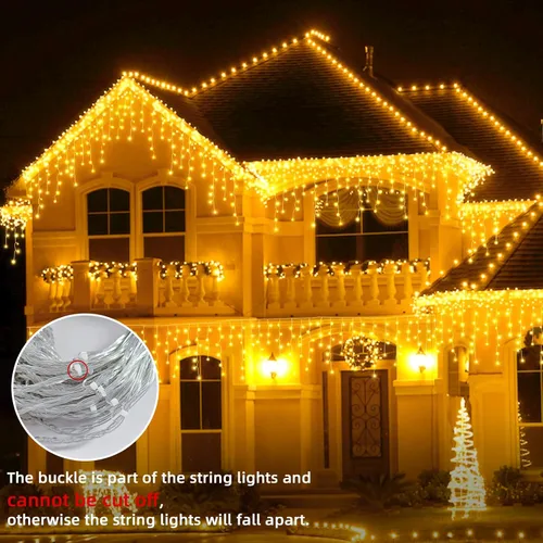 Miniatura 5 de Luces de Navidad de carámbano para exteriores - 200 LED 6.4+4.9 m 8 modos, cortina de luces de hadas en forma de guirnalda, enchufables