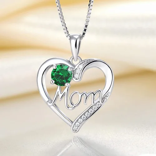 Miniatura 4 de YL Collar de corazón de plata de ley 925 para mujer, colgante de amor a mamá, joyería de piedra natal para madre