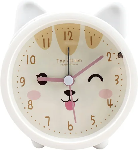 Miniatura 16 de Reloj despertador de silicona silencioso sin tictac para niños, con diseño de animal, para viajes, con luz nocturna (A- conejo blanco)