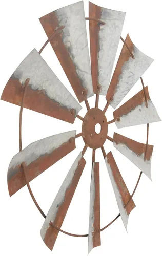 Miniatura 4 de Deco 79 Molino de viento de metal para decoración de pared para interiores y exteriores, escultura de pared 30 x 2 x 30 pulgadas, marrón