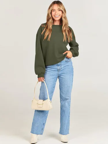 Miniatura 9 de ANRABESS Sudadera de manga larga para mujer, casual, cuello redondo, ajuste holgado, sudadera con capucha de forro polar para otoño