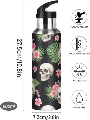 Miniatura 9 de Human Skulls Insulated Water Bottle 20 Oz, BPA-Free Sports Water Bottle with Straw Leakproof Water Bottles