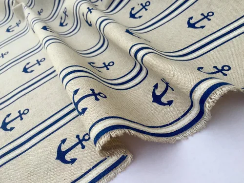 Miniatura 4 de Marine Anchor - Tela estampada con aspecto de lino, material de tapicería de cortina, azul marino y blanco, 55 pulgadas de ancho (se vende por yarda)