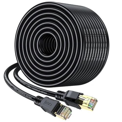 Miniatura 9 de Cable Ethernet Cat 8 de 50 pies, cable de conexión LAN de alta velocidad de 40 Gbps 2000 Mhz con conector RJ45 chapado en oro, cable de Internet