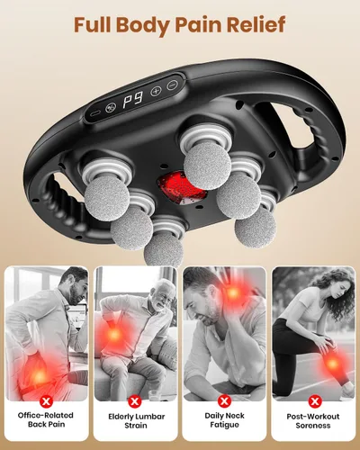 Miniatura 5 de Pistola de masaje de 6 cabezas, masajeador de espalda de tejido profundo con 9 intensidades ajustables y 9 modos, masajeador eléctrico de percusión