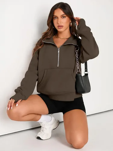 Miniatura 4 de AUTOMET Sudaderas con media cremallera para mujer, sudadera corta de vellón con cremallera de un cuarto, sudaderas con capucha para el otoño, a