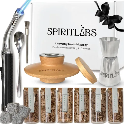Kit de ahumador de cóctel con antorcha premium | Kit de ahumador de whisky todo en uno con chips de madera de 6 sabores, bourbon, kit de ahumador de