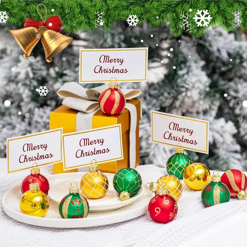Miniatura 3 de Nitial Portadores de Tarjetas de Lugar de Adorno Navideño con Tarjetas de Nombre de Vidrio Rojo Verde Dorado Portadores de Números de Mesa Portador