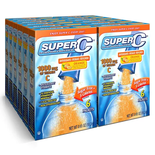 Miniatura 9 de Super C Paquetes de polvo Singles to Go, mezcla de bebida de agua, paquete variado, naranja, frambuesa y limonada rosa, para llevar, 30