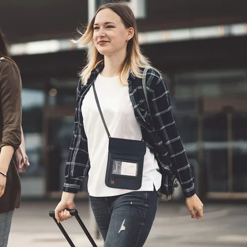Miniatura 9 de Cartera con bloqueo RFID para pasaporte con bolsa de almacenamiento para el cuello para tarjeta de identificación de crédito de seguridad de viaje