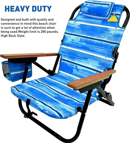 Miniatura 4 de EasyGo Product Mochila para silla de playa, 5 posiciones y bolsa para portavasos en el lateral, bolsa de almacenamiento de almohada acolchada