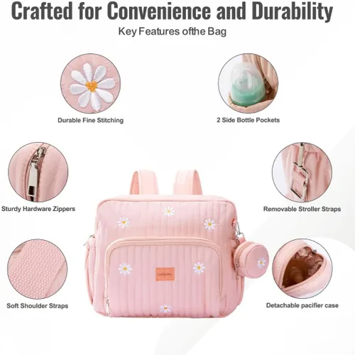 Miniatura 3 de GOBABYMART Mochila para pañales con cambiador - Bolso de viaje para bebé, bolsillos aislados para botellas, correas para cochecito, Grande, Moderno