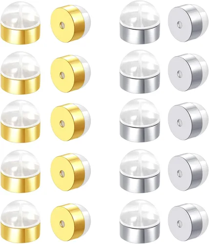Respaldos de aretes de silicona de oro de 18K para tachuelas/orejas caídas, respaldos de aretes de goma con cierre seguro para aretes pesados, En