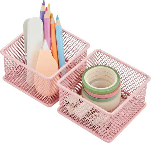 Miniatura 33 de Annova Organizador de cajones y estantes apilables de malla, cesta de almacenamiento, bandeja para suministros escolares y de oficina, juego de 2