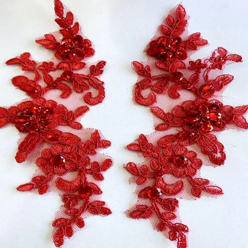 Miniatura 7 de Parches de tela de encaje fino bordados con diamantes de imitación bordados, decoración de vestido para coser en lentejuelas cuentas, accesorio