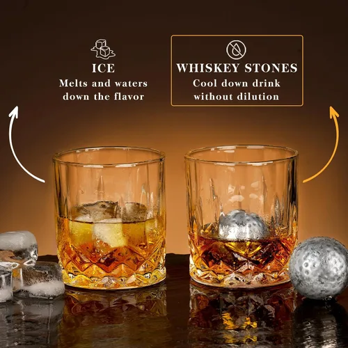 Miniatura 5 de Oaksea Regalos para hombres, papá, Navidad, juego de piedras de whisky de acero inoxidable en forma de pelota de golf, cubos de hielo reutilizables