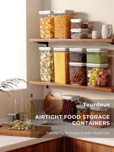 Miniatura 3 de Contenedores herméticos de almacenamiento de alimentos con tapas, contenedores de tapa emergente para organización de despensa, contenedores