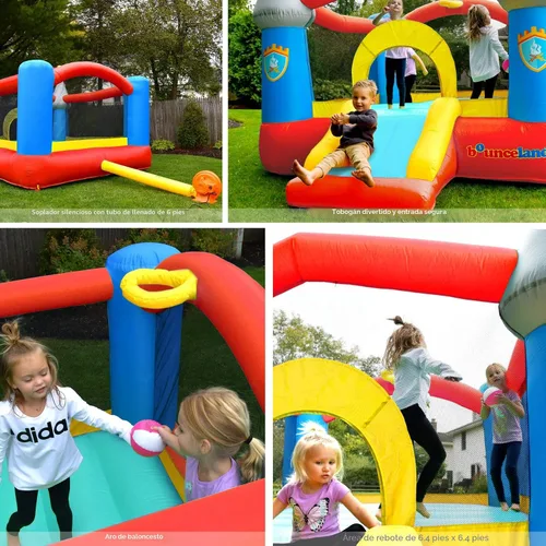 Miniatura 4 de Castillo de casa saltarina inflable Bounceland con aro de baloncesto, brincador inflable, tobogán divertido, entrada segura, soplador fuerte