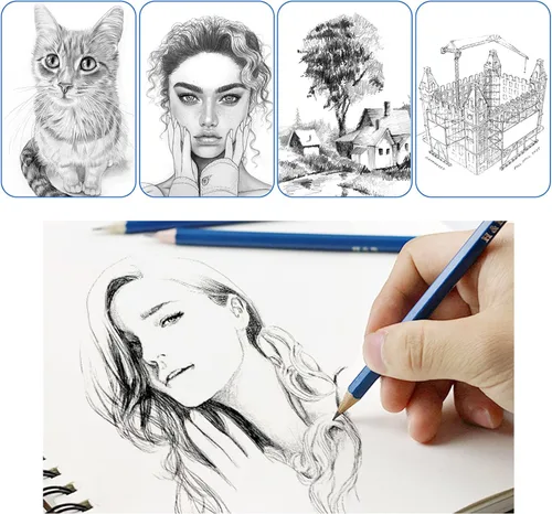 Miniatura 7 de H & B Kit de 12 lápices de dibujo, H-4H, F, HB, B-6B, grafito y carbón para principiantes, artistas profesionales