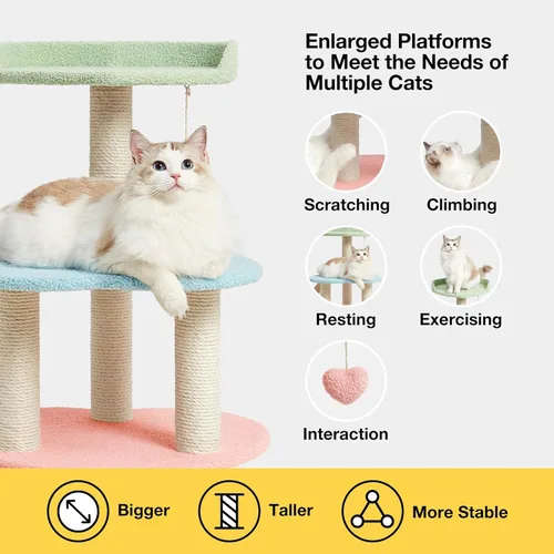 Miniatura 4 de VETRESKA Árbol para gatos Torre para gatos de 38.6'' para gatos de interior con postes de rascado cubiertos de yute y plataforma en forma de Árbol