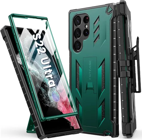 Miniatura 10 de FNTCASE Funda para Samsung Galaxy S22 Ultra: protector de pantalla integrado y soporte y funda con clip para cinturón, cubierta protectora de doble