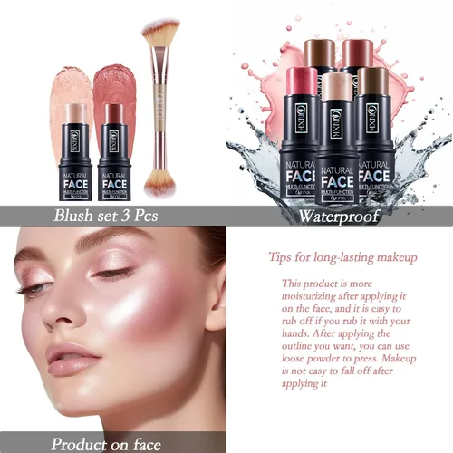 Miniatura 4 de Lápiz de contorno de crema de maquillaje resaltador, fácil de aplicar, bronceador natural y barra de rubor, no grasa e impermeable, para mejillas
