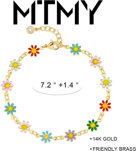 Miniatura 4 de MTMY Pulsera de cadena de oro para mujer, chapada en oro de 14 quilates, delicada, con cadena ajustable, bonita pulsera de oro de moda
