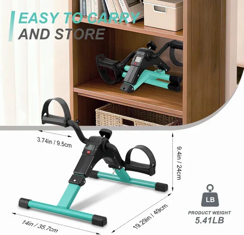 Miniatura 7 de Ejercitador de pedal plegable - Mini bicicleta estática con pedales para debajo de escritorio con pantalla LCD para entrenamiento de brazos y Verde