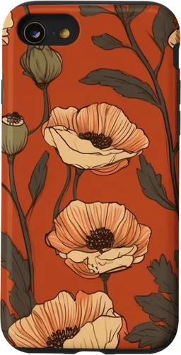 Miniatura 18 de iPhone 16 Floral Pattern Poppies Terracotta Poppy Flower Case