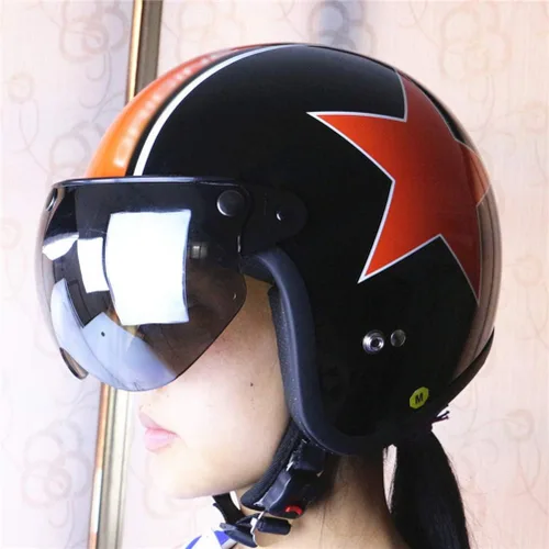 Miniatura 6 de Visera universal de casco retro de 3 broches a prueba de viento, visera de casco de motocicleta de media cara, lente de visera abatible