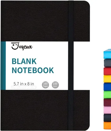 Miniatura 12 de JOYEUX - Libreta en blanco tipo diario, A5, 160 páginas, libros de bocetos gruesos de 100 Gsm, diario de tapa dura para escribir, 5.7 x 8 pulgadas