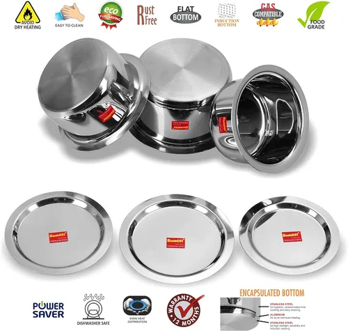 Miniatura 2 de Sumeet Juego de utensilios de cocina de acero inoxidable con tapa, 1 litro a 1.7 L, 3 piezas (acero)