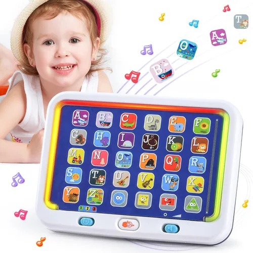 PLAY Tableta de aprendizaje de español e inglés para niños pequeños de 1 a 3 años, letras ABC interactivas bilingües, palabras, juguetes de