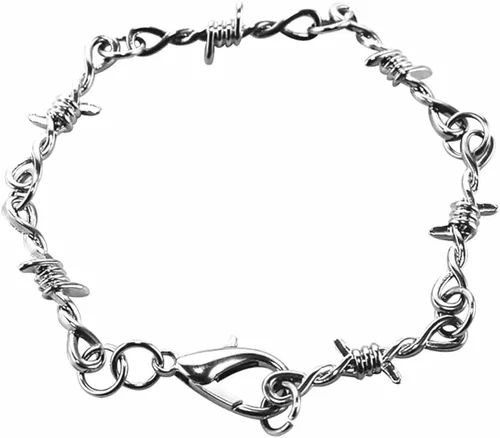 Caiyao Pulsera gótica punk de espinas de alambre de púas gruesa, fina, gruesa, gruesa, con cadena de eslabones de zarzas, hip hop, roca, chica,